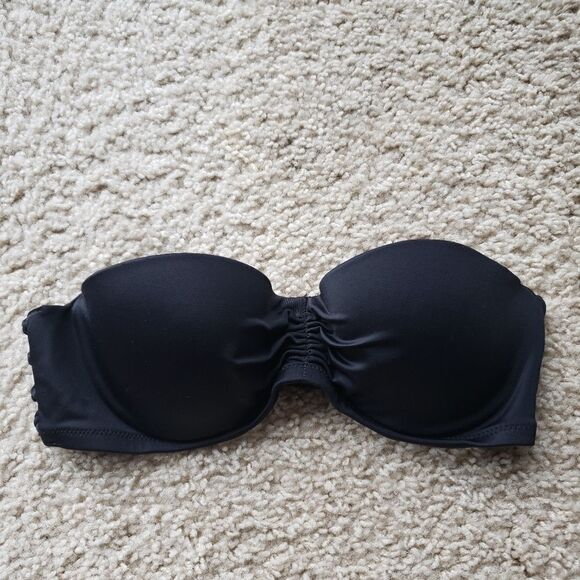 VICTORIA'S Secret Black Bandeau Pushup Wired Braided Back Bikini Top Size 34A - Picture 2 of 6